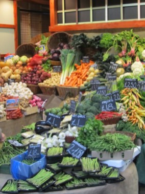 Fruit & veg stall at Borough Market, London UK